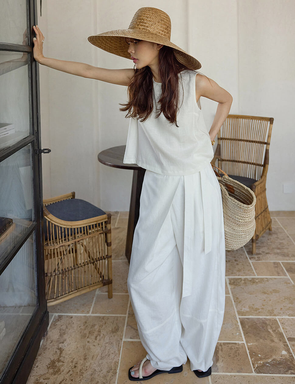 Wrap-Front Wide-Leg Trouser in White-PREORDER