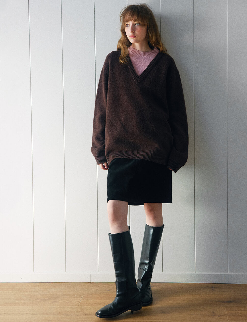Brown Two-Tone Wool Sweater-PREORDER