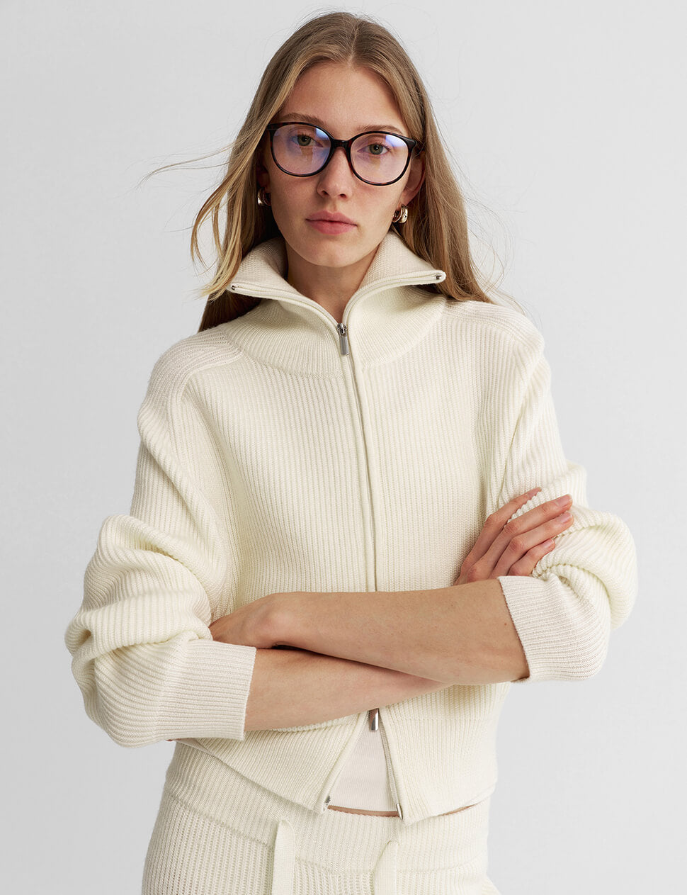 Rib Knit Funnel Collar Double Zip Jacket-PREORDER