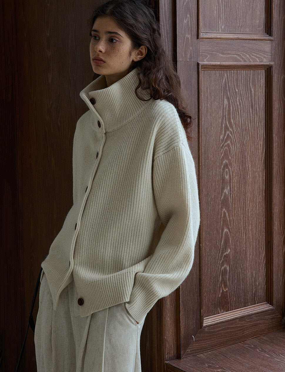 Ivory Funnel Neck Cardigan -PREORDER