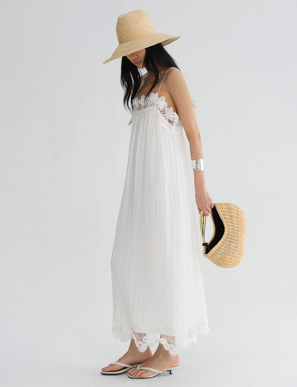 White Floral Crochet Lace Maxi Dress-PREORDER