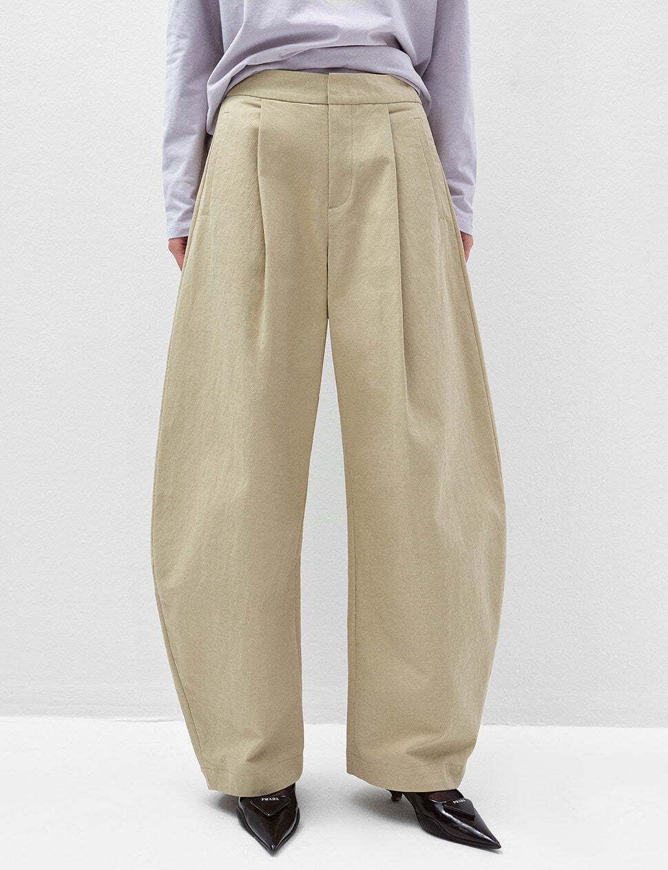 Tan High Waist Barrel Leg Pants-PREORDER