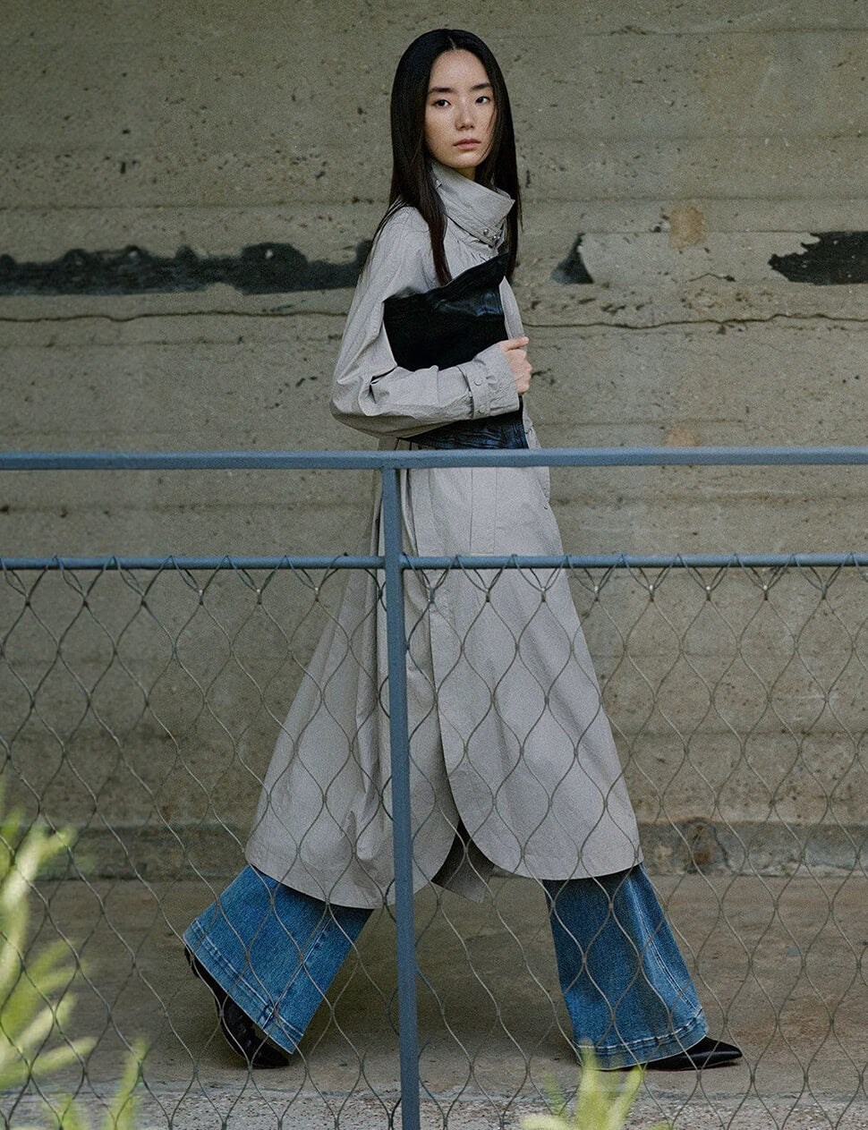 Grey Belted Funnel Neck Longline Trench Coat-PREORDER