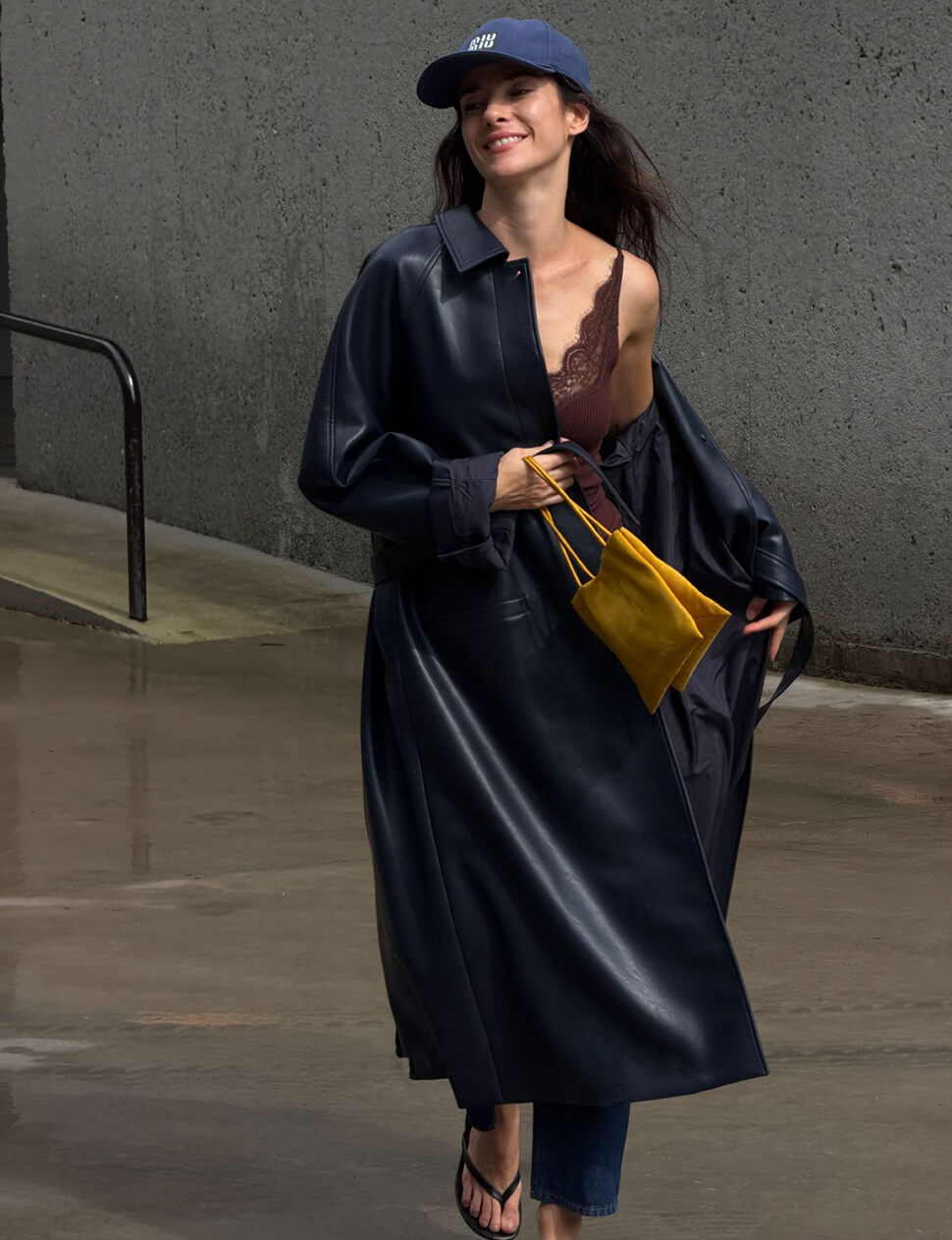 Navy Belted Faux Leather Trench Coat-PREORDER