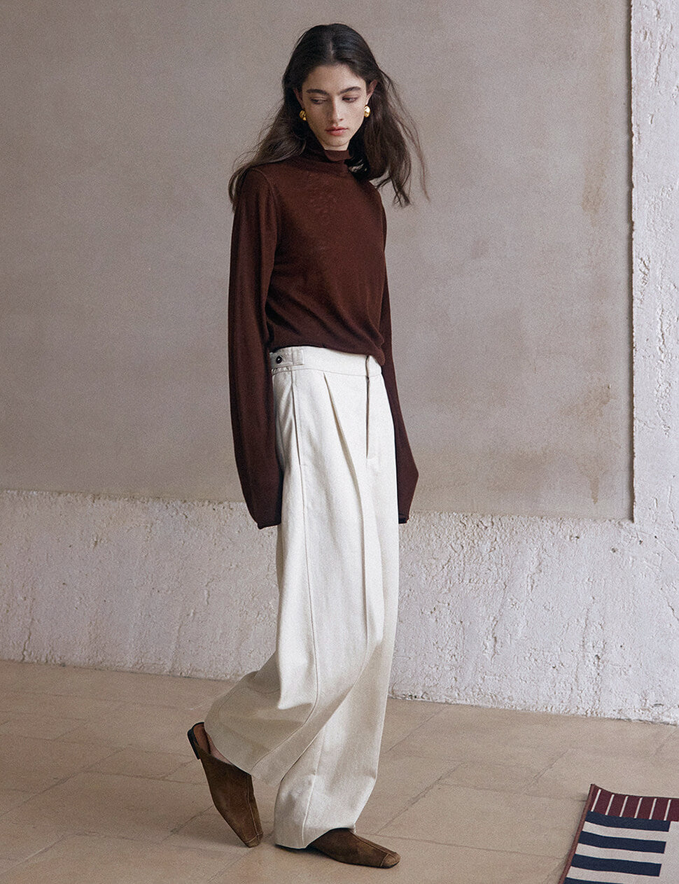 Ivory Curved Leg Trousers-PREORDER