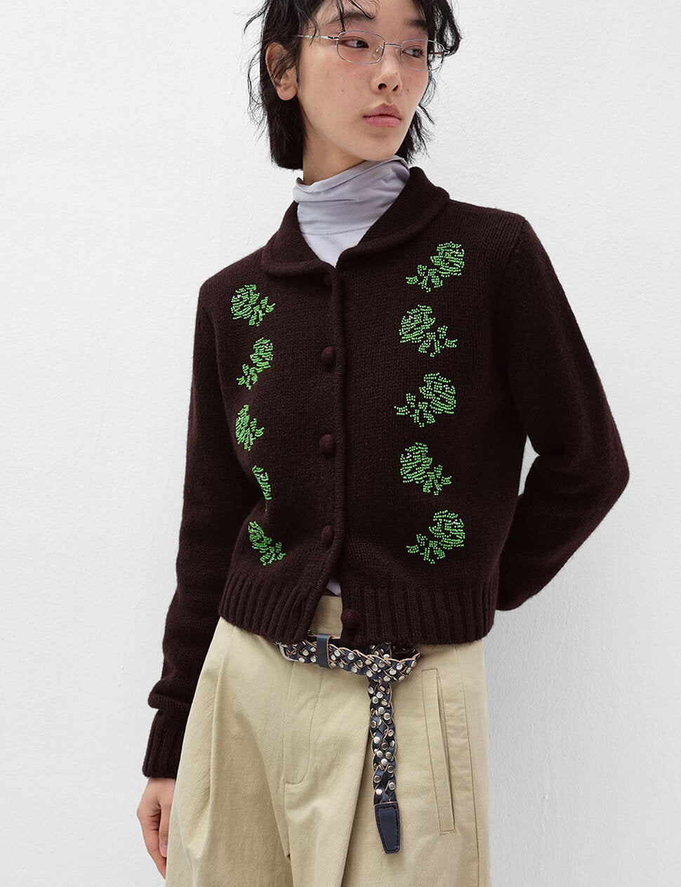 Brown Beaded Cardigan -PREORDER