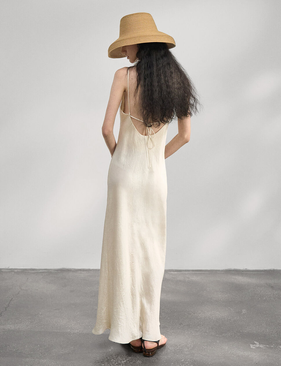Beige Satin Maxi Dress