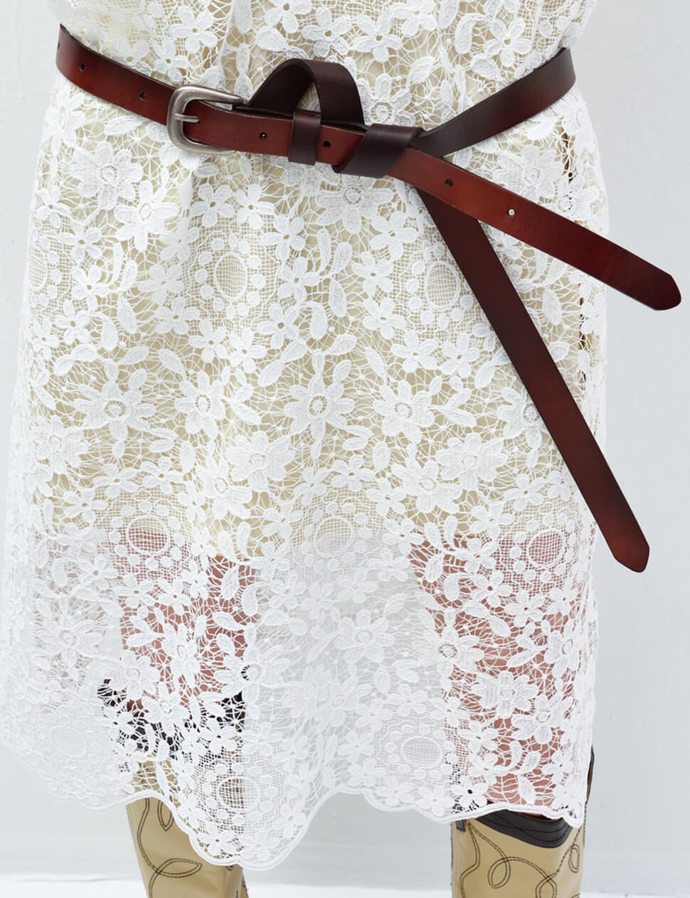 Brown Long Leather Belt with Silver Buckle-PREORDER