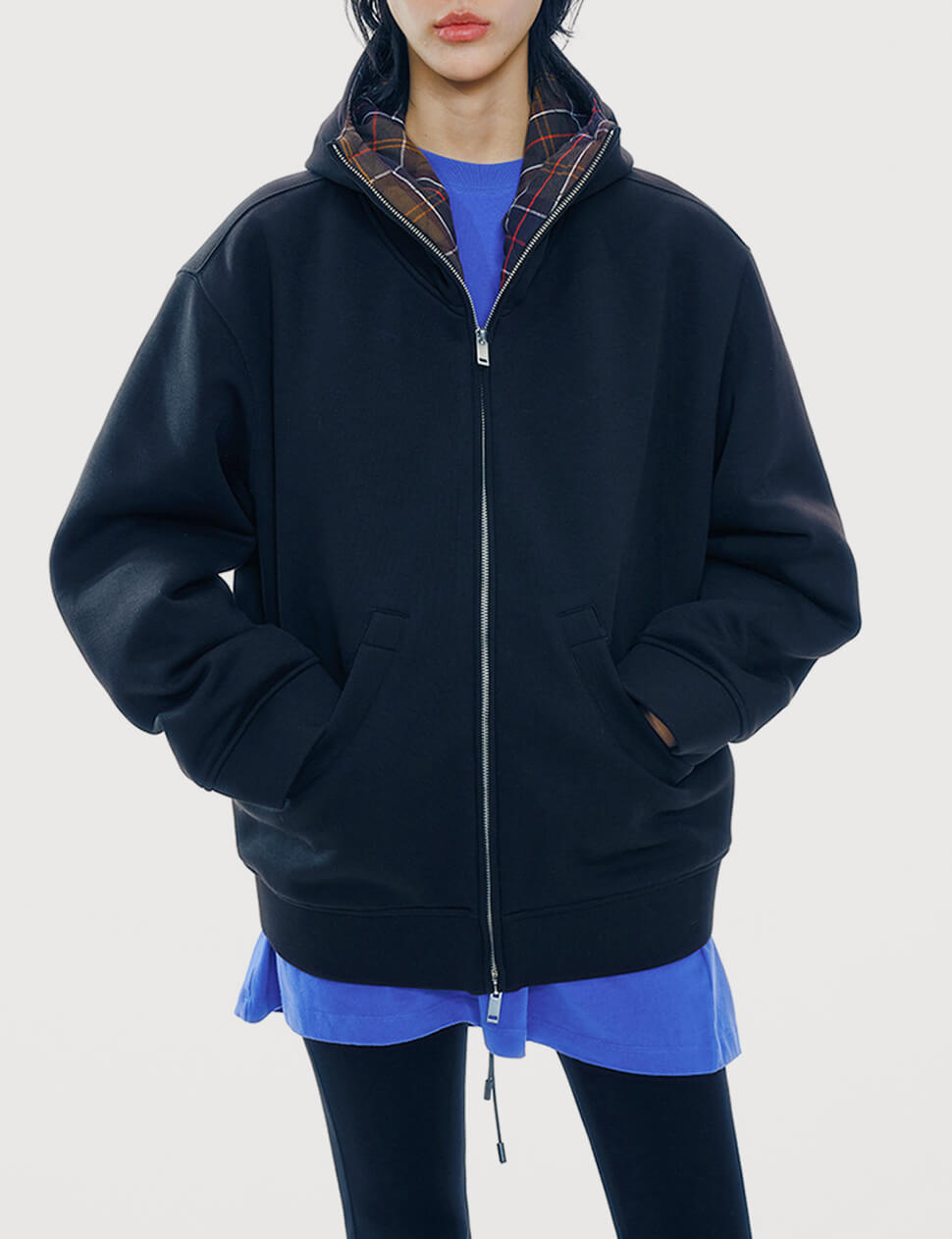 Black Plaid Hoodie Jacket-PREORDER