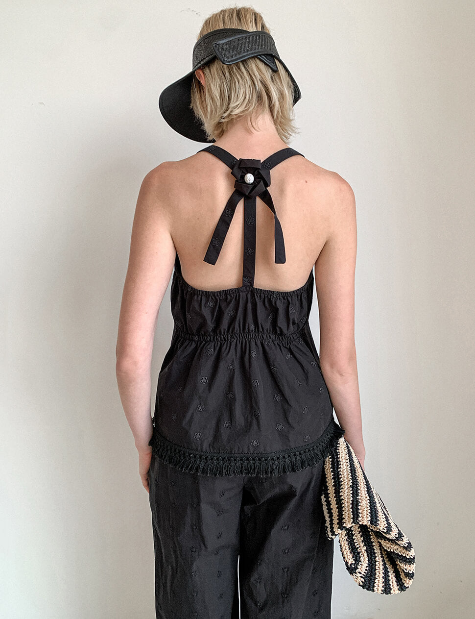 Black Eyelet Bow-Back Top-PREORDER