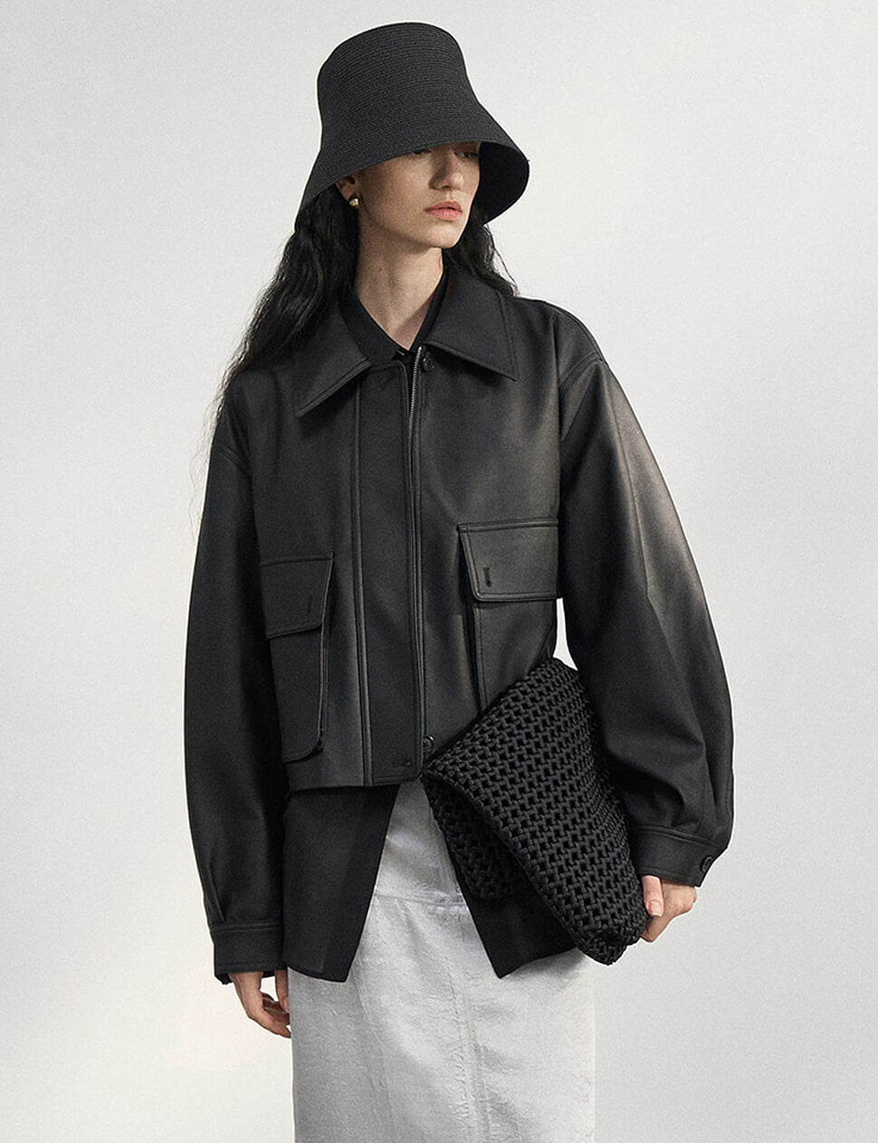 Black Patch Pocket Leather Jacket-PREORDER