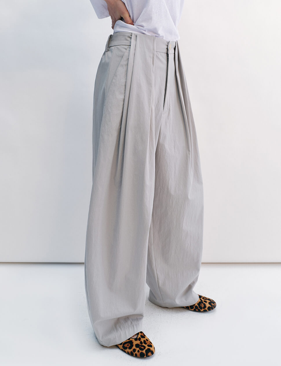 Pale Grey Pleated Barrel Leg Pants -PREORDER