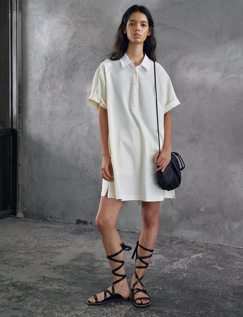 Oversized Polo Shirt Dress in Vanilla-PREORDER