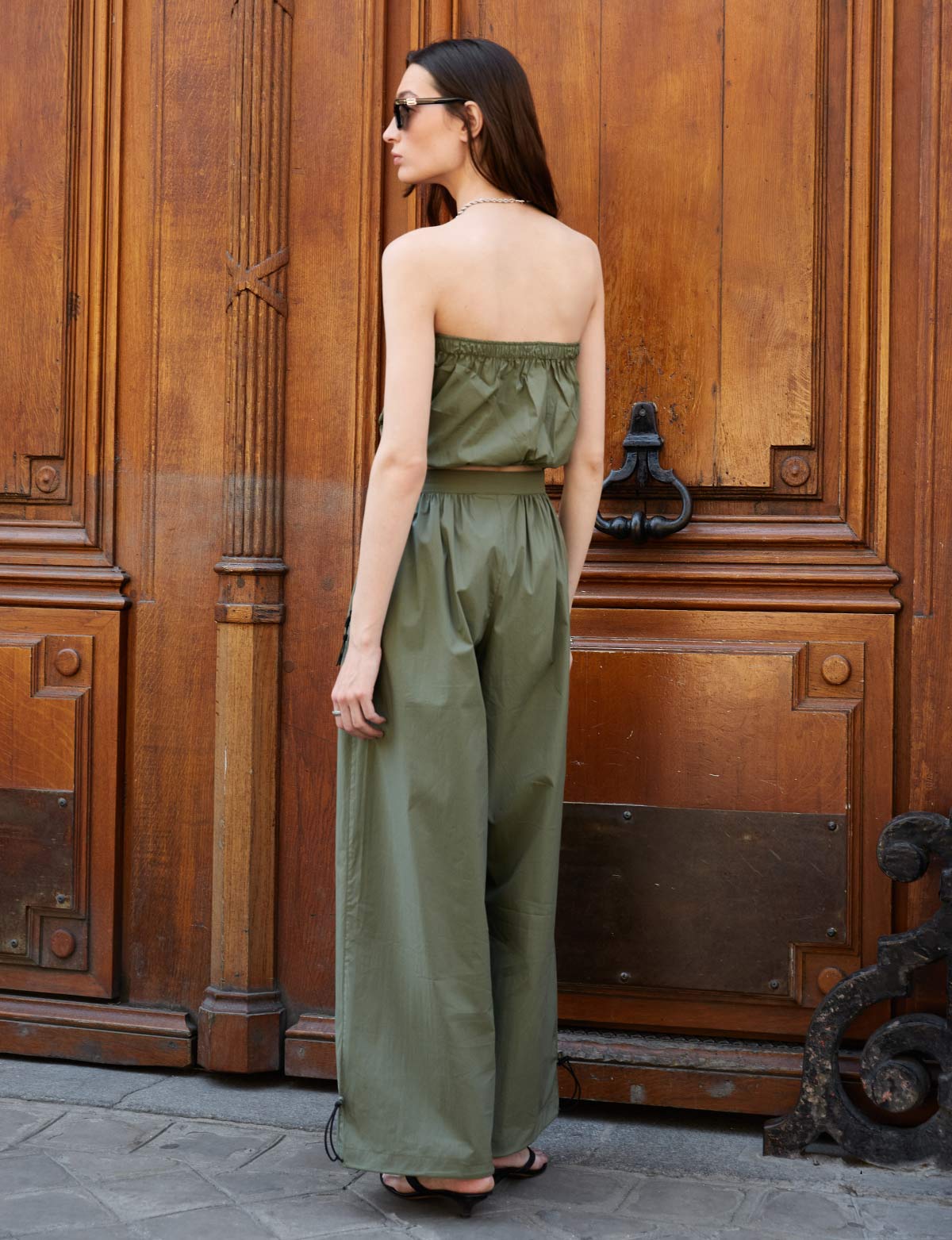 Poll Top With String Green Pull String Crop Top