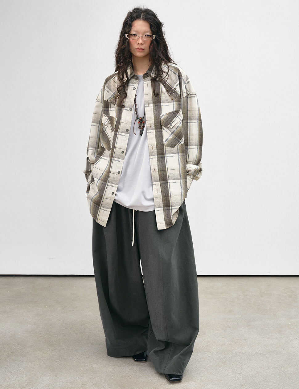 Sage Plaid Studded Shirt -PREORDER