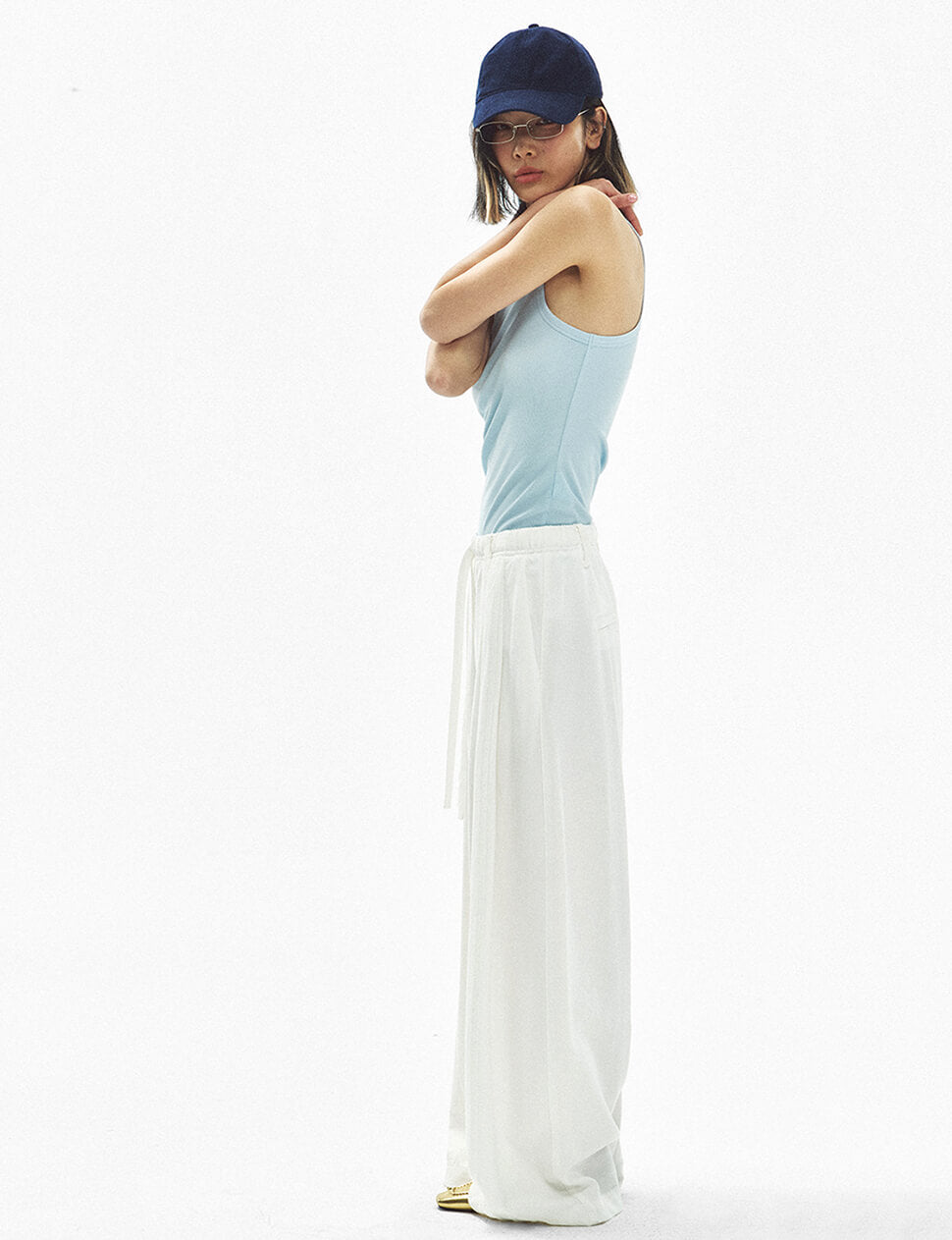 Wide-Leg Drawstring Trousers in White-PREORDER