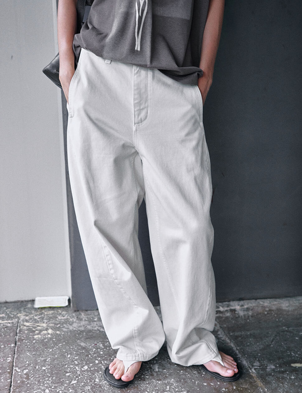 High-Waisted  Relaxed Twill Trouser in Light Pebble-PREORDER