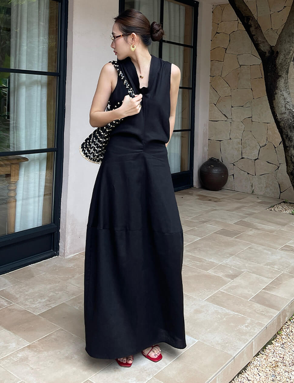 Cowl Neck Sleeveless Paneled Maxi Dress-PREORDER