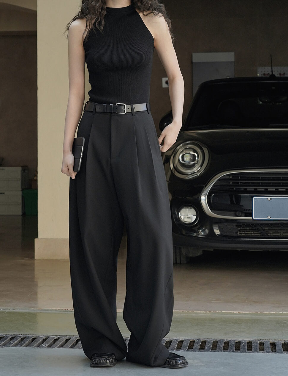 Leo Black Barrel Leg Pants -PREORDER