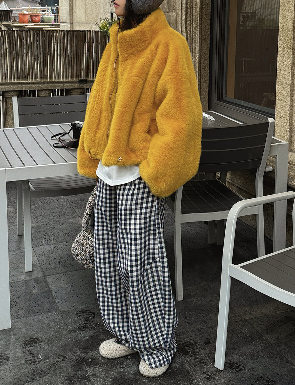 Mustard Fur Bomber Jacket-PREORDER