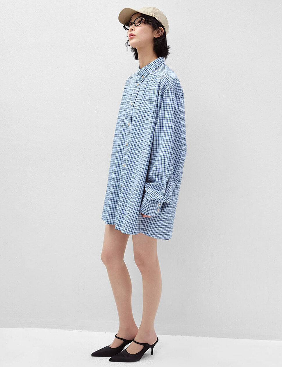 Pale Blue Oversized Plaid Shirt-PREORDER