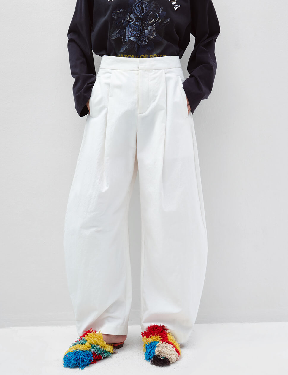 White High Waist Barrel Leg Pants-PREORDER