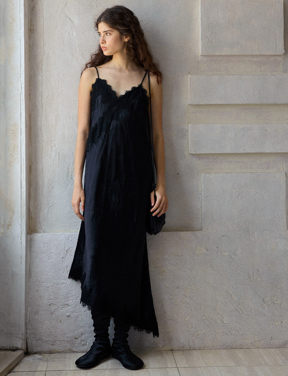 Black Lace Asymmetric Dress-Preorder