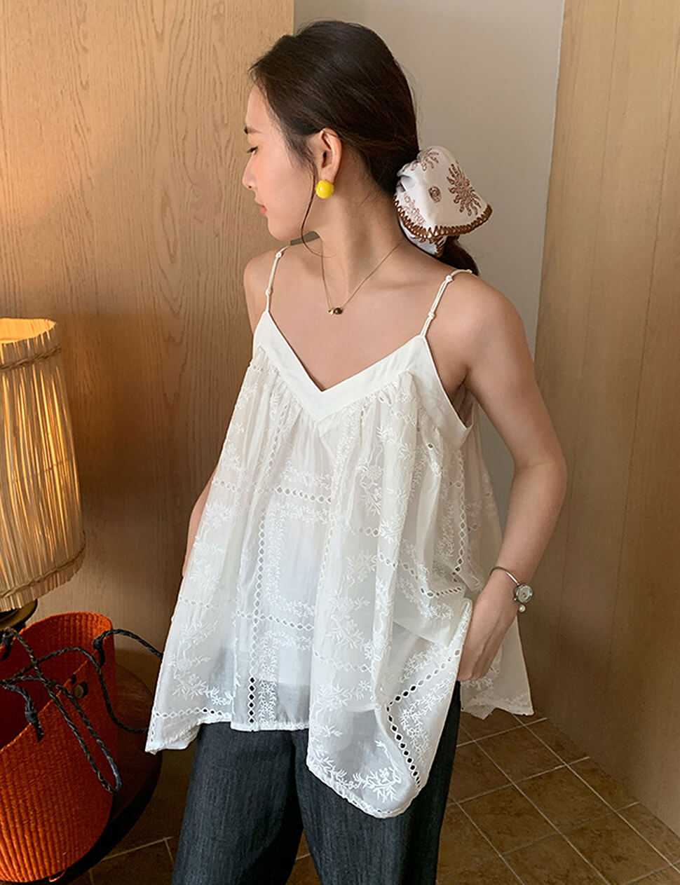White Lace Scarf Top -PREORDER