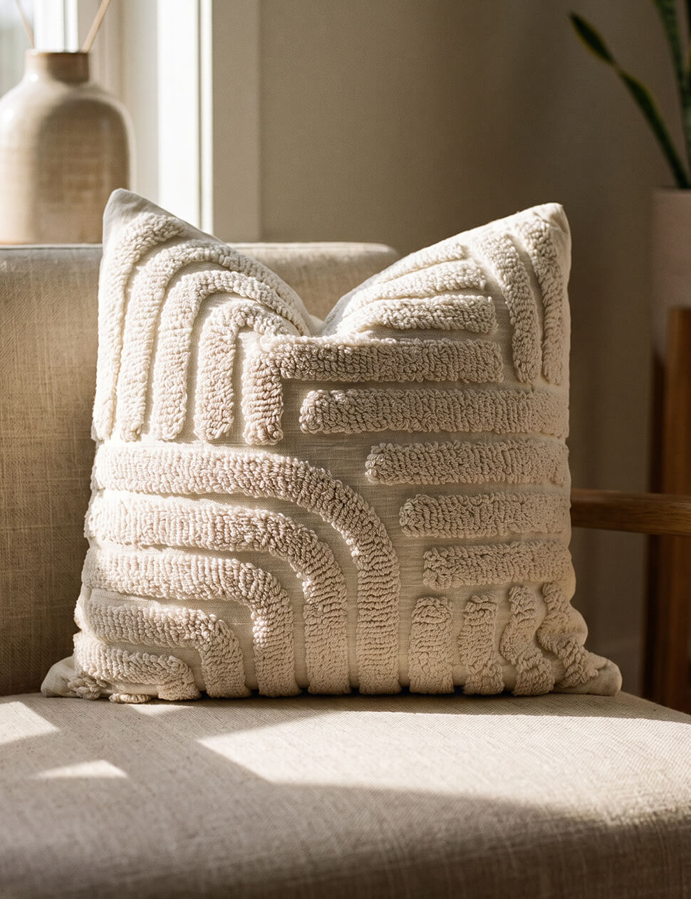 Ivory Tufted Geometric Pillow Cover