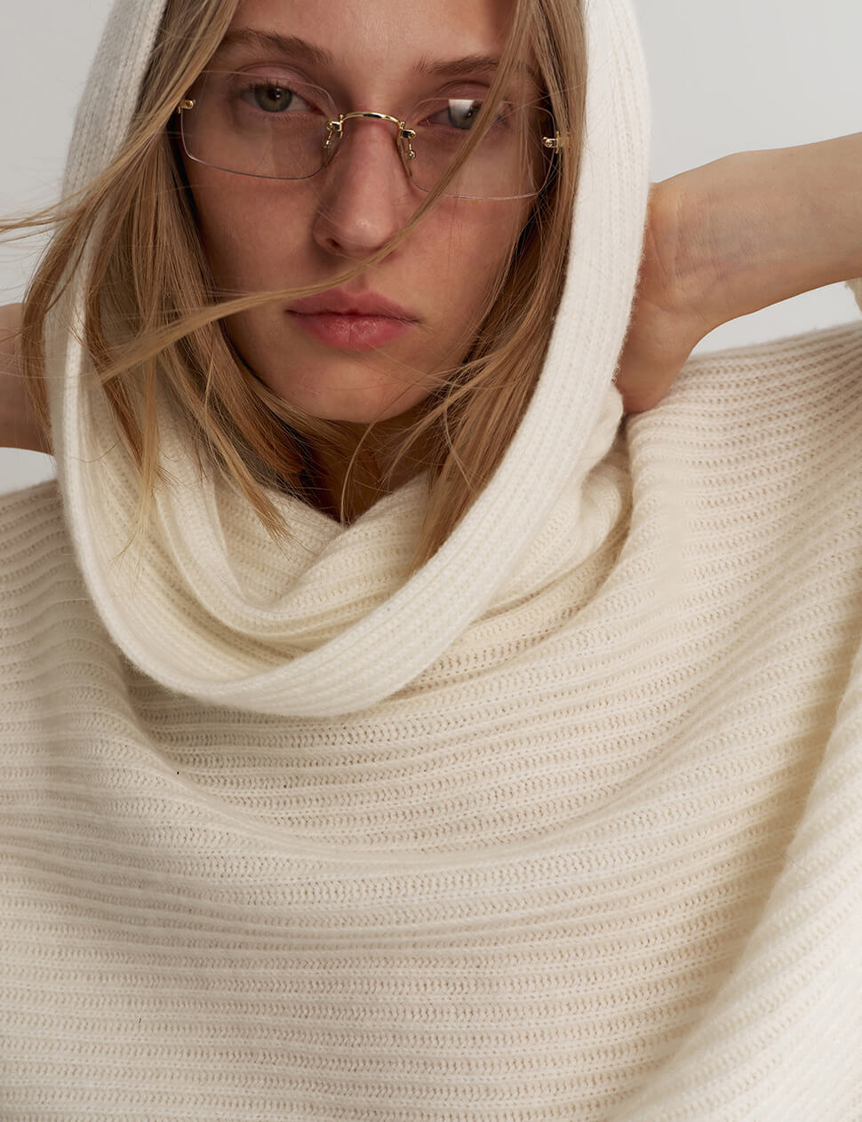 Ribbed Cowl Neck Sweater in Ivory-PREORDER