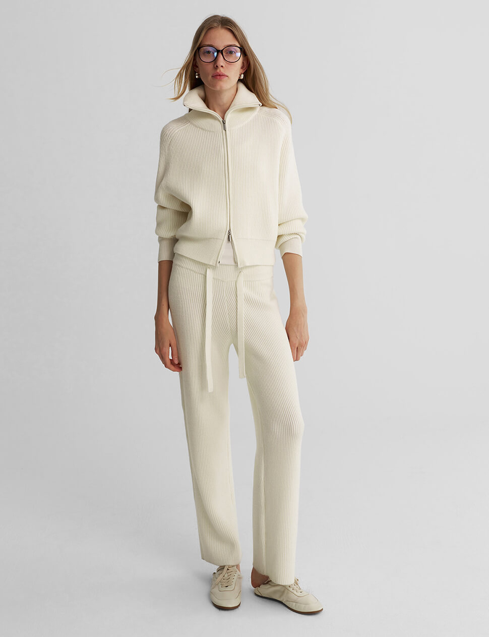 Rib Knit Funnel Collar Double Zip Jacket-PREORDER