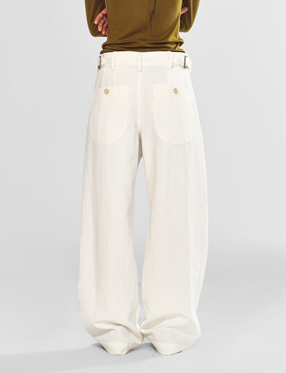 Wide Leg Belted  Trousers in Ivory