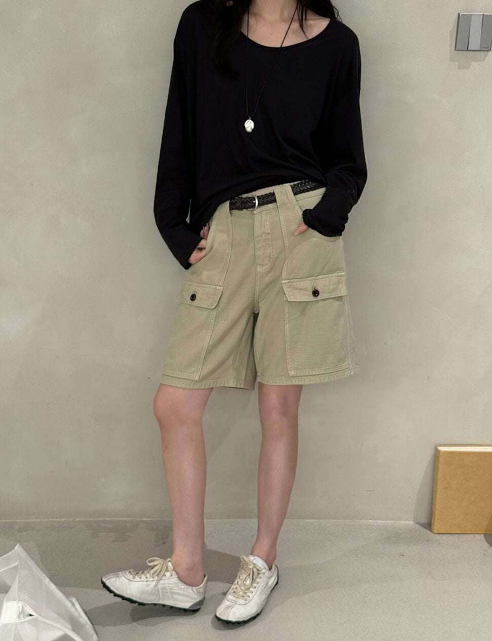 Khaki Cotton Cargo Shorts-PREORDER
