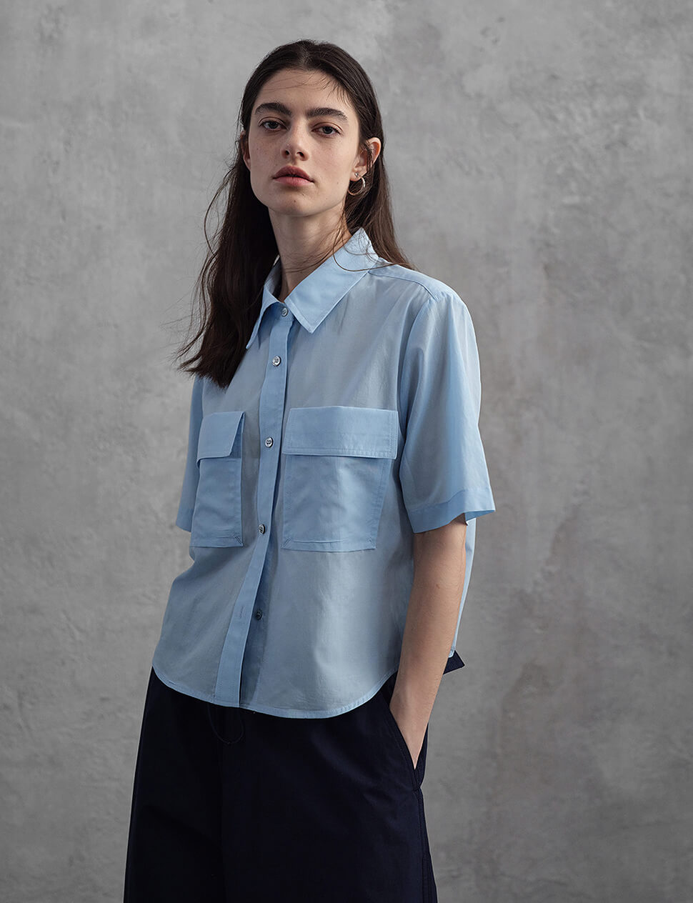 Pale Blue Boxy Pocket Shirt-PREORDER