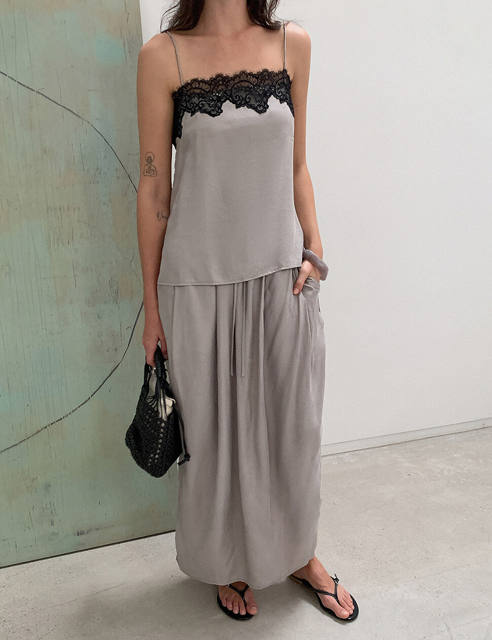 Lace Trim Slip Cami Top in Stone-PREORDER