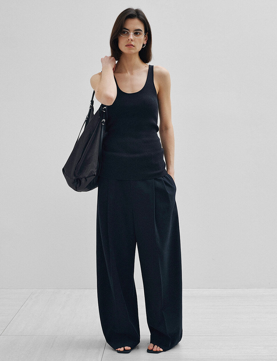 Pleated Wide Leg Pants - Dark Navy-PREORDER