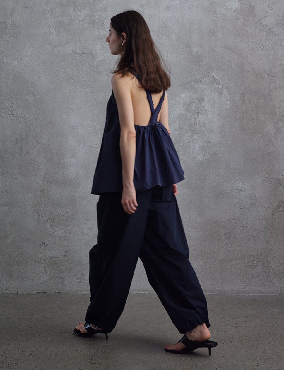 Navy Gathered Cross-Back Top-PREORDER