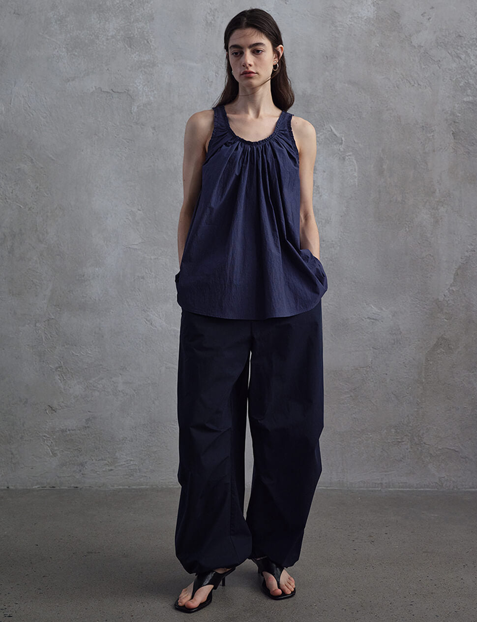 Navy Gathered Cross-Back Top-PREORDER