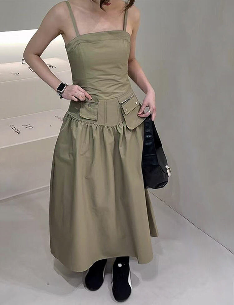 Khaki Utility Pocket Dress
