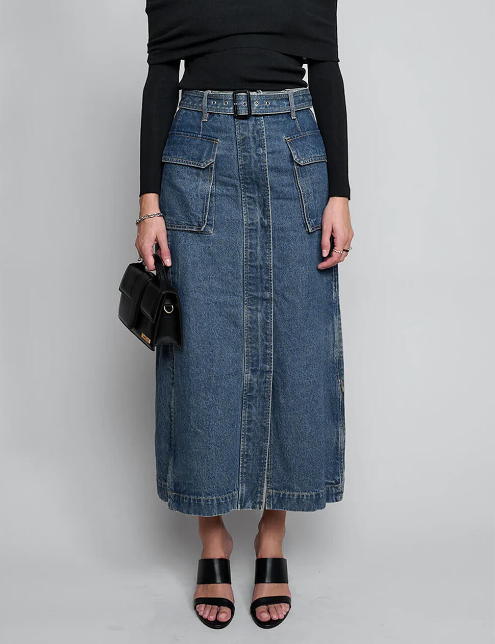 Rochelle Long belted Cargo Denim Skirt