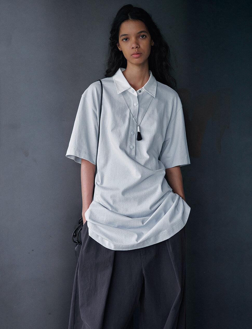 Oversized Polo Shirt Dress in Pale Blue Grey-PREORDER