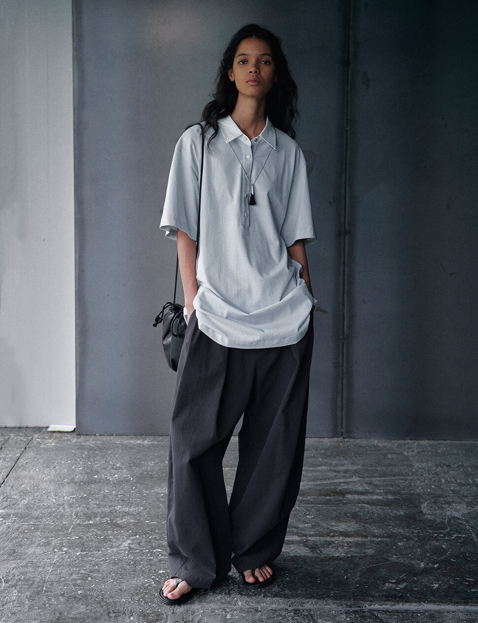 Oversized Polo Shirt Dress in Pale Blue Grey-PREORDER