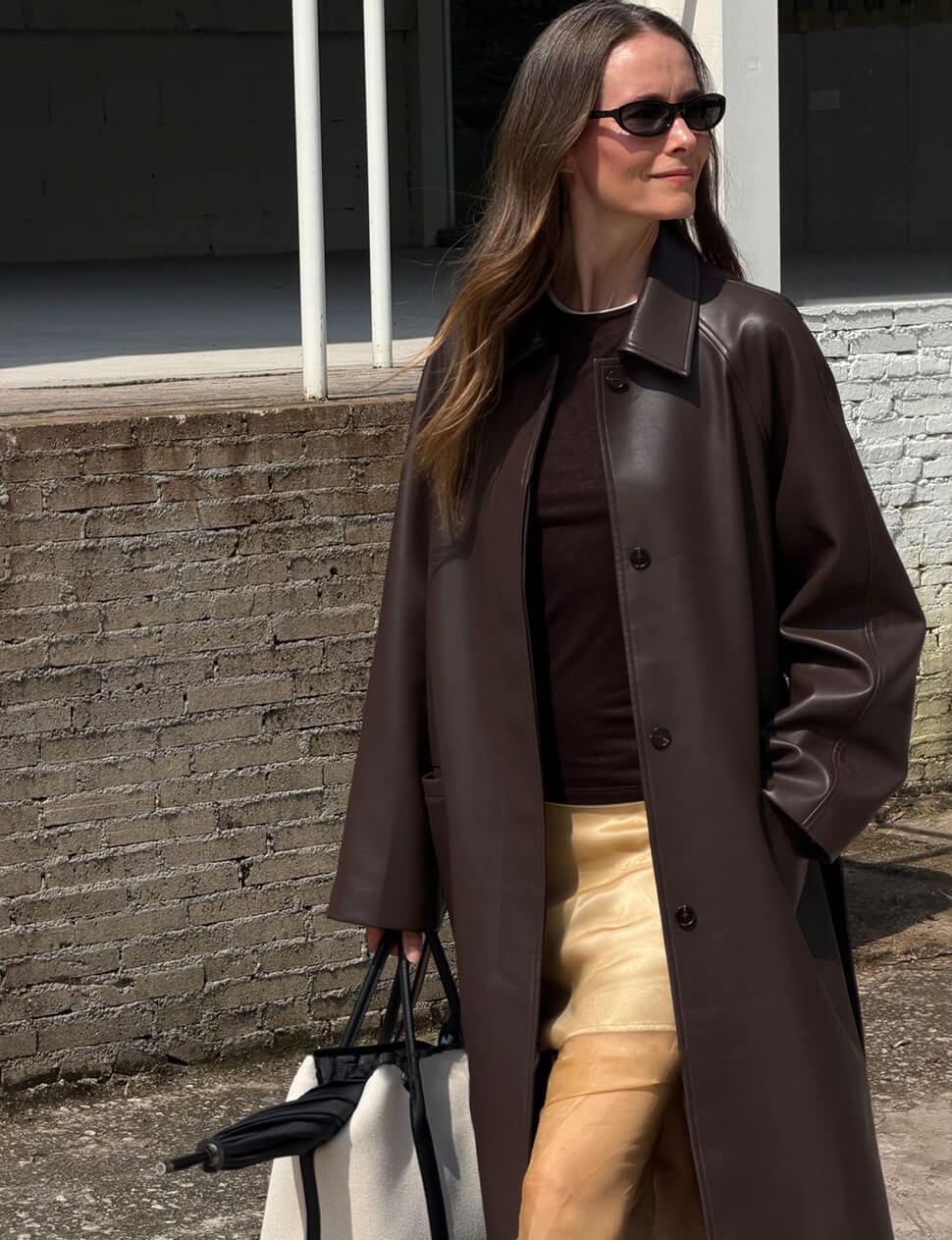 Brown Belted Faux Leather Trench Coat-PREORDER