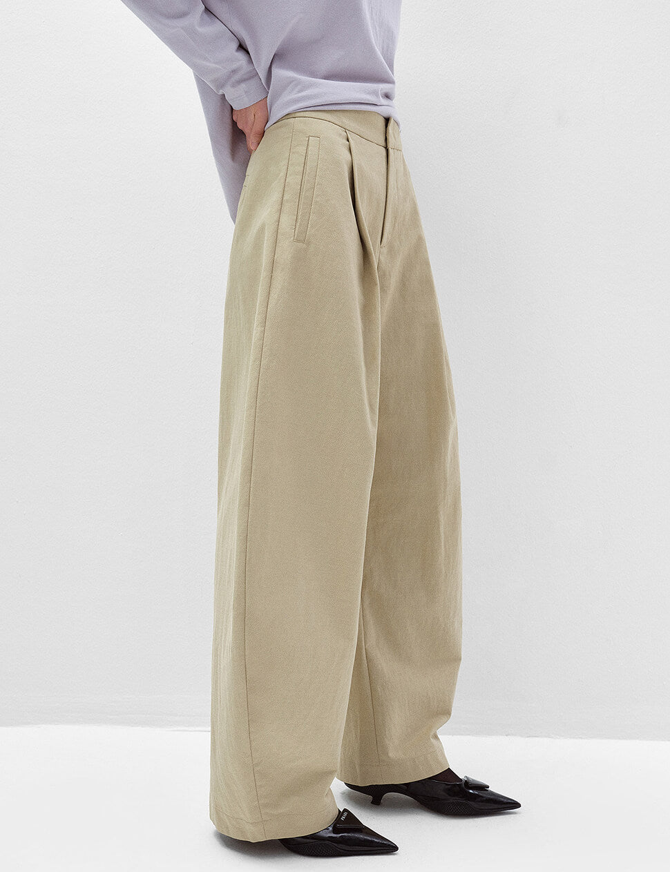 Tan High Waist Barrel Leg Pants-PREORDER