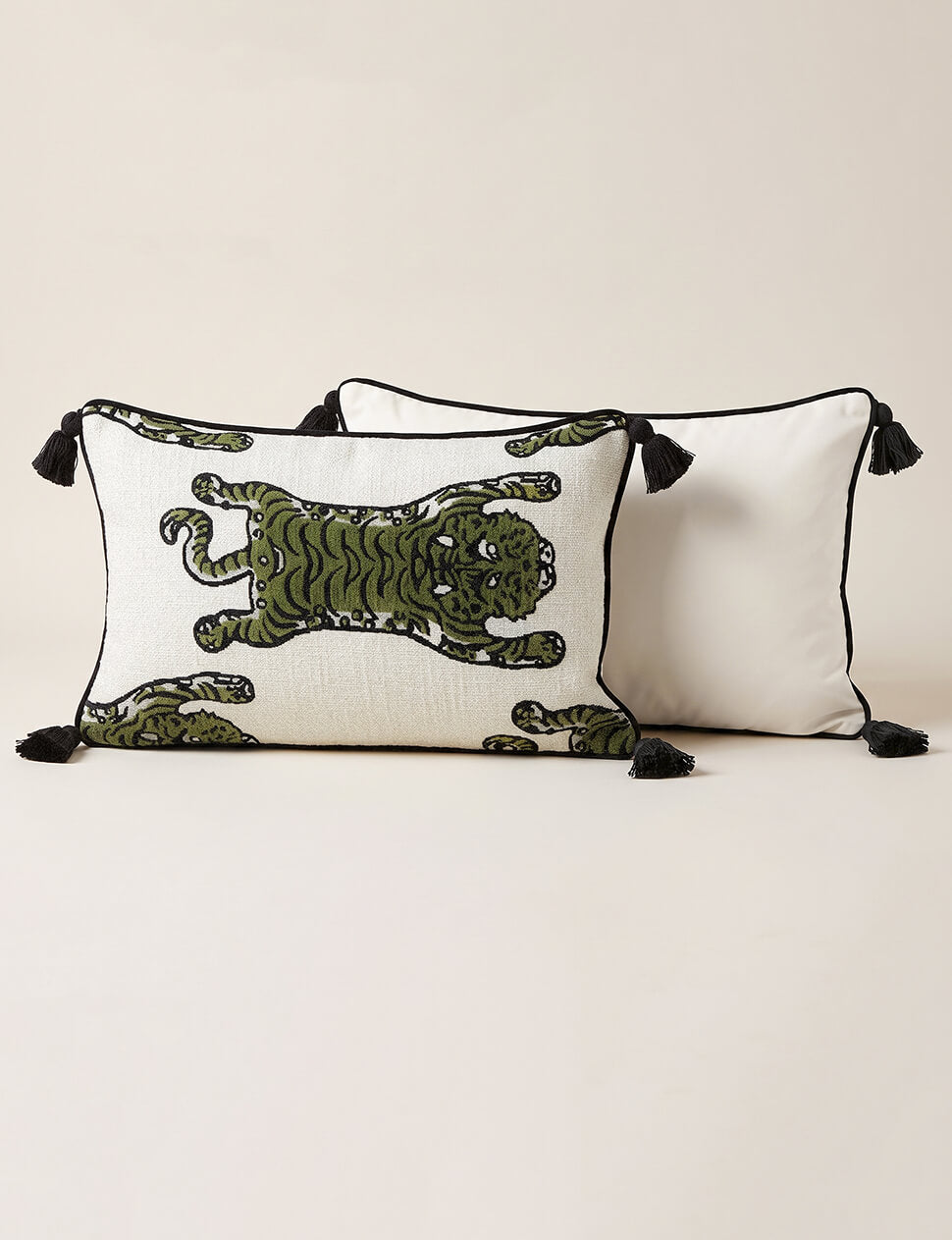 Tiger Embroidered Lumbar Pillow Cover