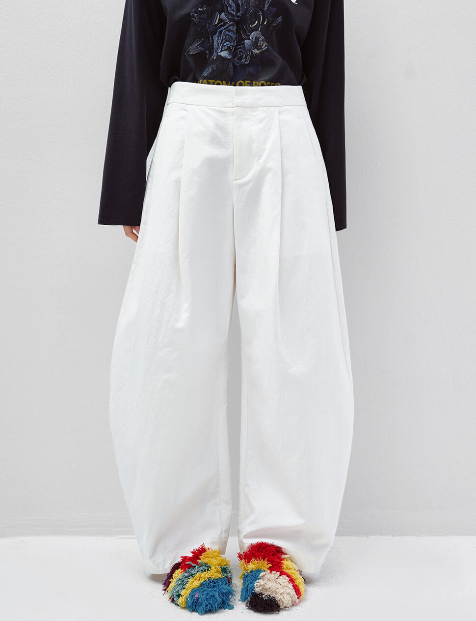 White High Waist Barrel Leg Pants-PREORDER