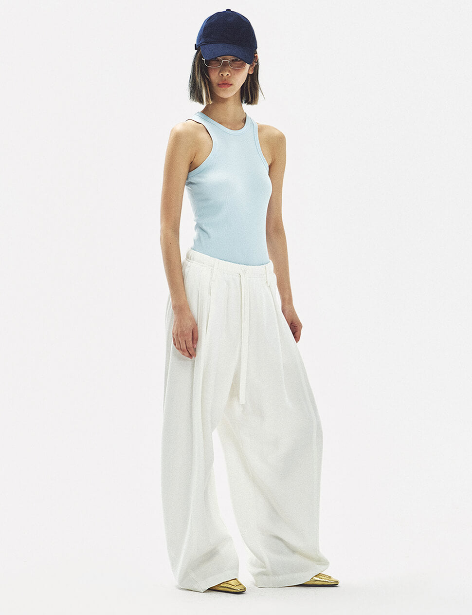 Wide-Leg Drawstring Trousers in White-PREORDER