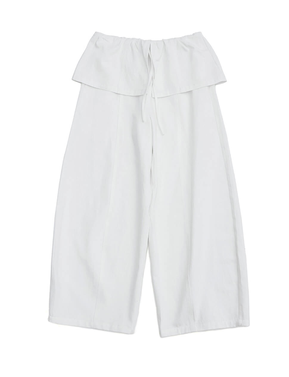 White Cotton Crop Barrel Leg Pants With Skirt Overlay-PREORDER