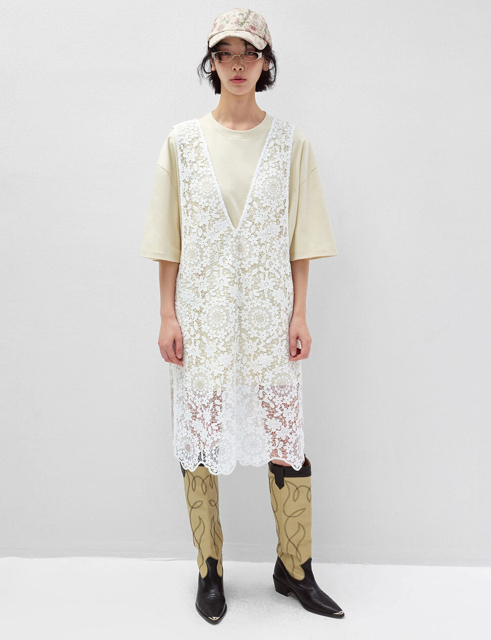 White Floral Lace Tank Dress-PREORDER