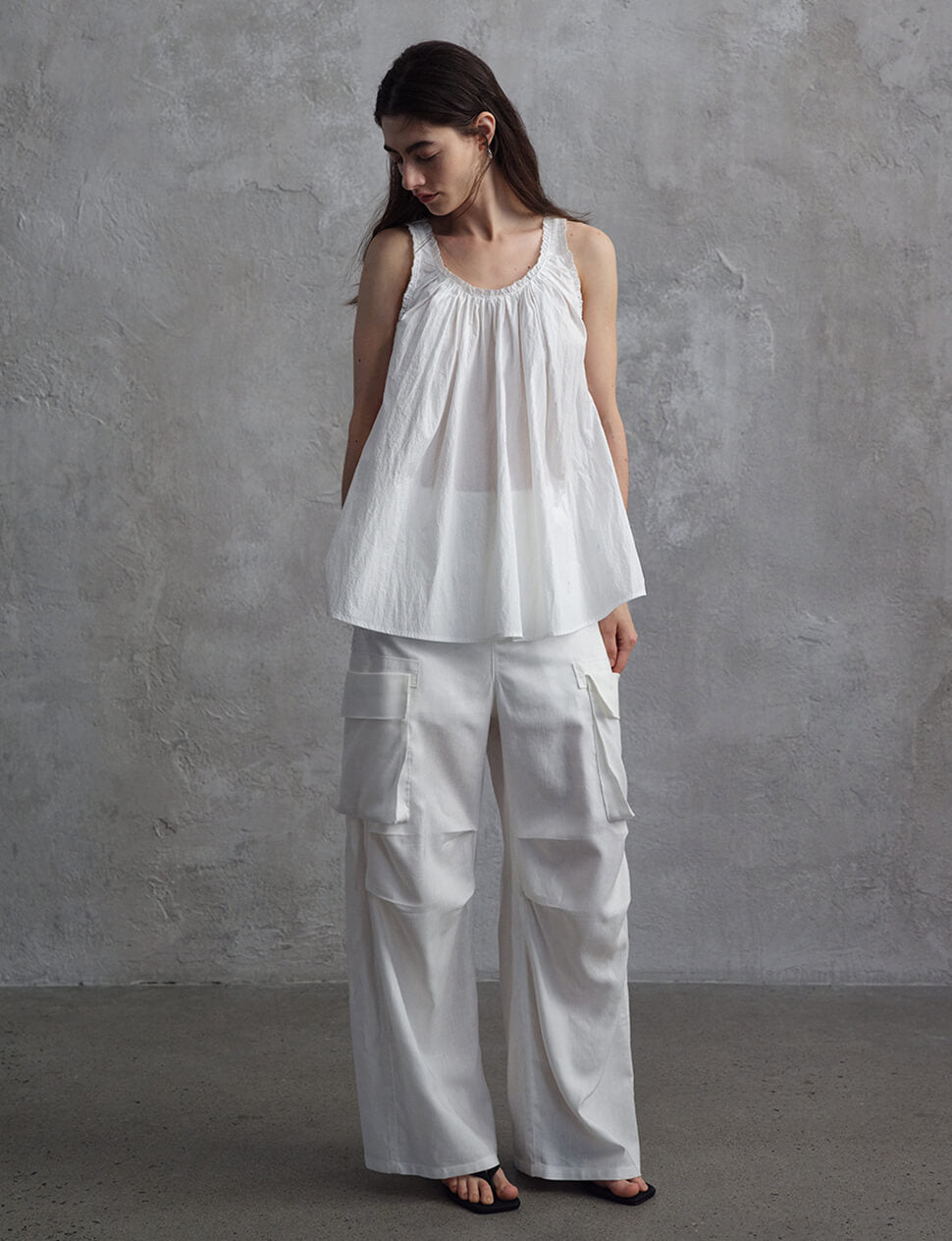 White Gathered Cross-Back Top-PREORDER